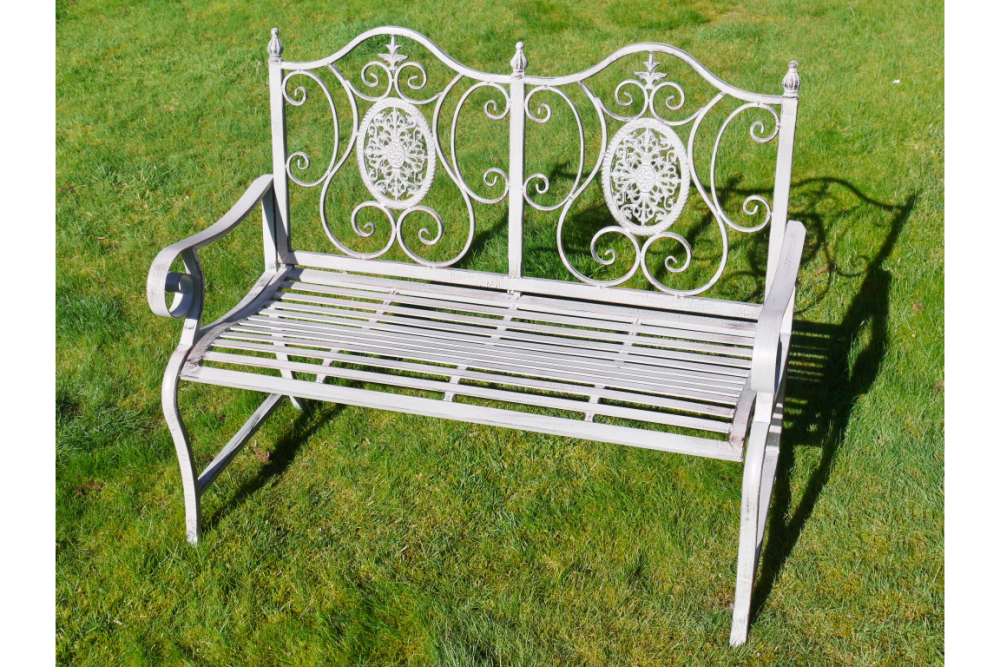 Beatrice Antique Grey Metal Garden Bench