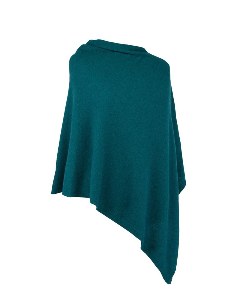 Cashmere Blend Poncho - Peacock Green
