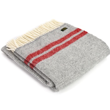 Tweedmill Fishbone Wool Throw - Grey and Red Stripe RRP: £50