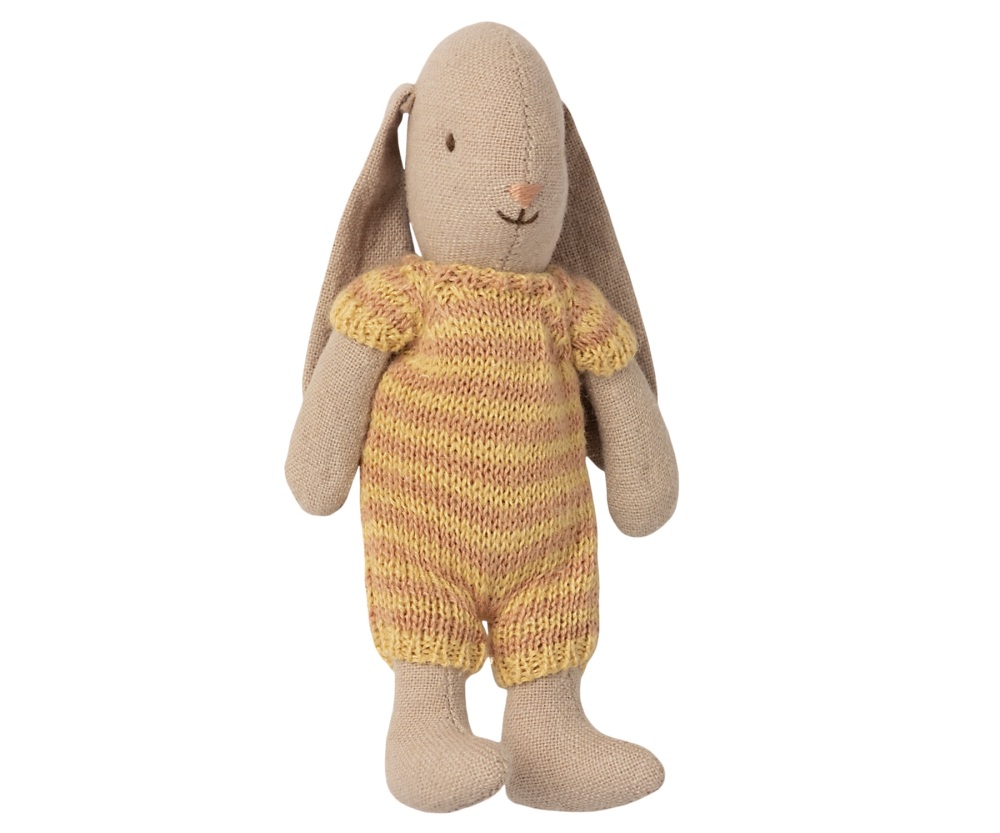 Maileg Micro Bunny in Knitted Outfit - Yellow/Pink