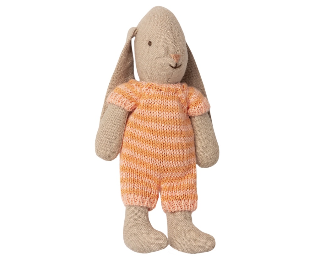 Maileg Micro Bunny in Knitted Outfit - Orange/Pink