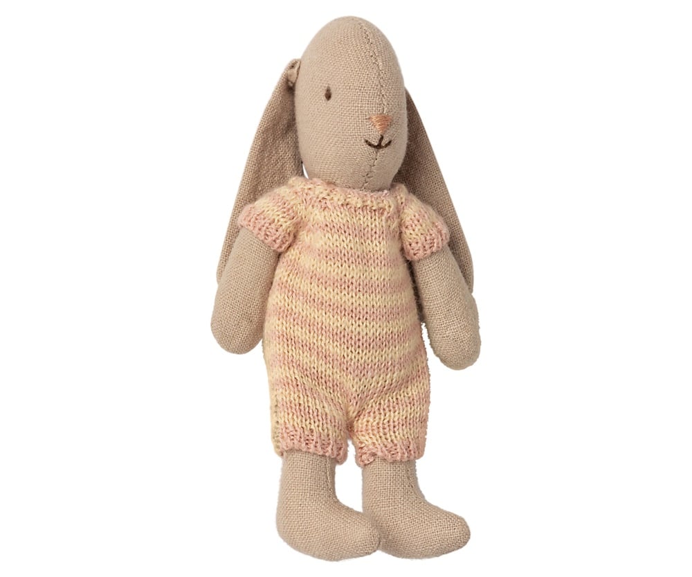 Maileg Micro Bunny in Knitted Outfit - Pink/Cream
