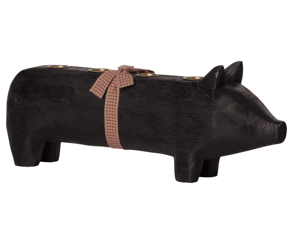 Maileg Christmas Pig Wooden Advent Candle Holder - Black