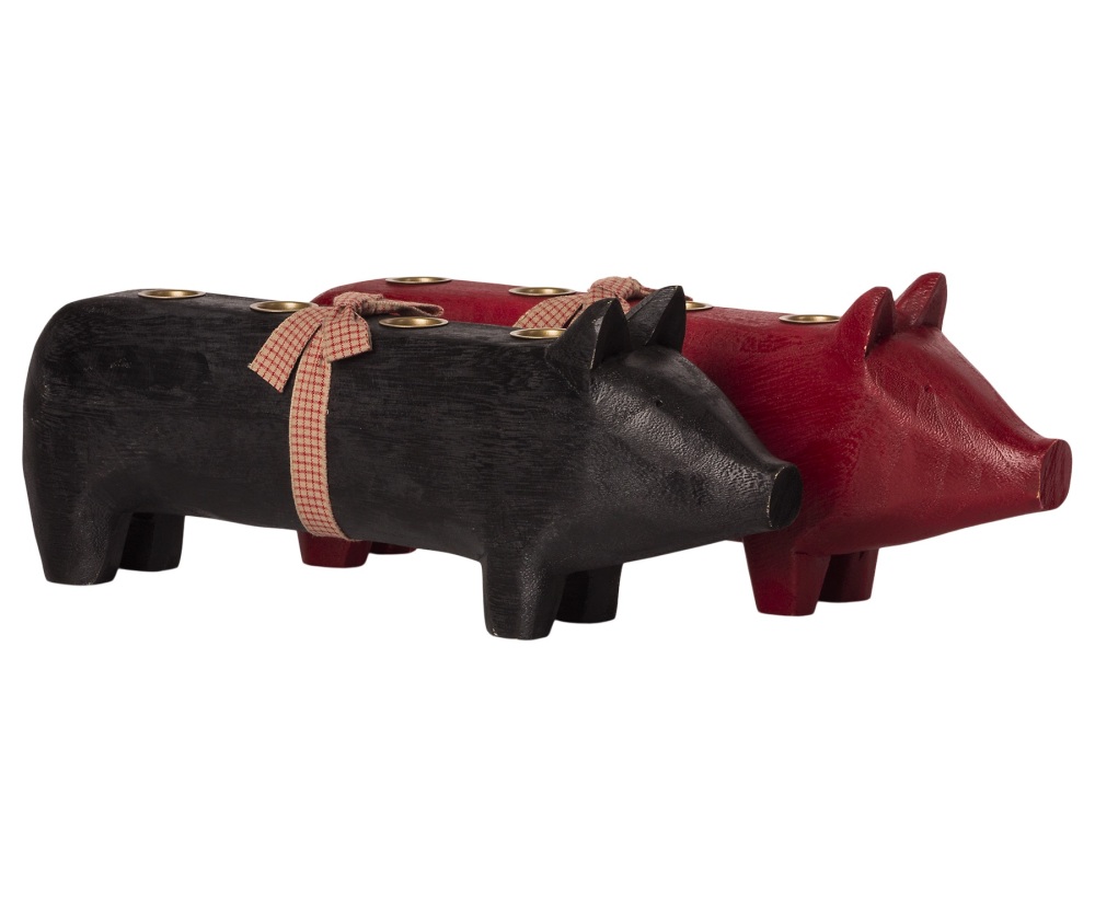 Maileg Christmas Pig Wooden Advent Candle Holder - Black