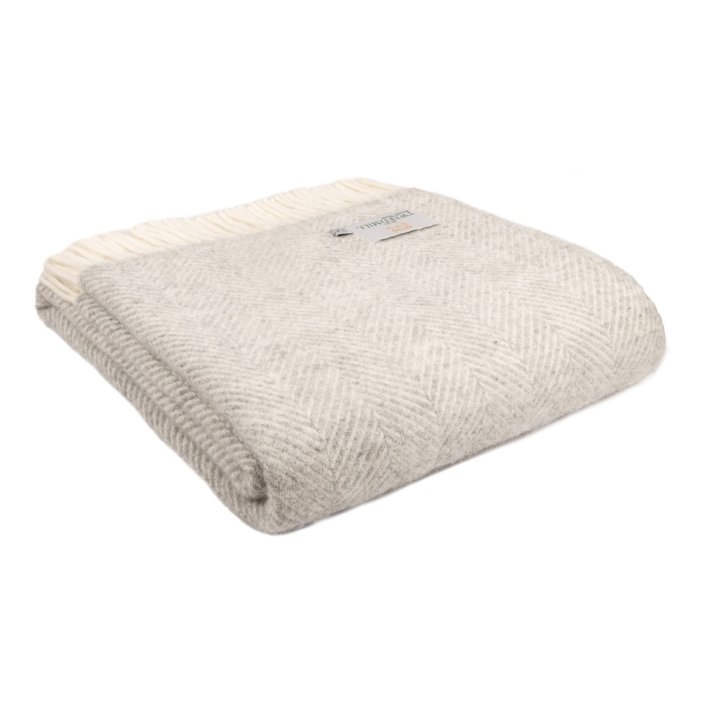 Tweedmill Fishbone Blanket - Silver Grey - Large