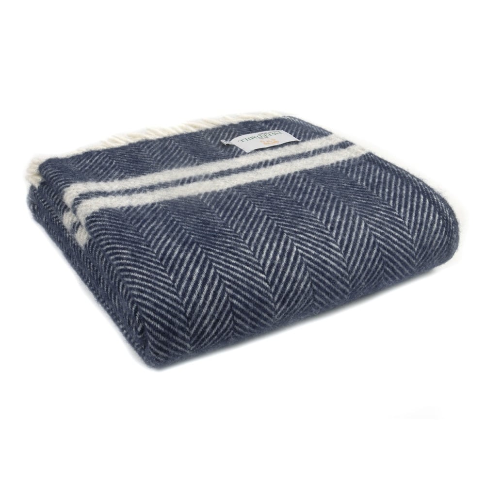 Tweedmill Fishbone Blanket - Navy Silver Stripe - Large