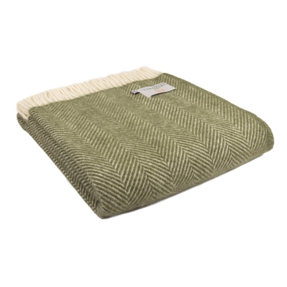 Tweedmill Fishbone Blanket - Olive - Small