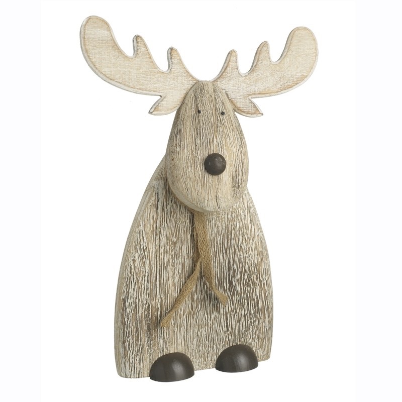 Natural Wood Standing Reindeer - 30cm