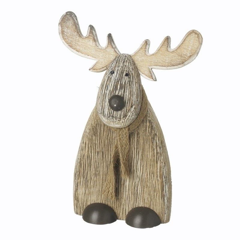 Natural Wood Standing Reindeer - 16cm