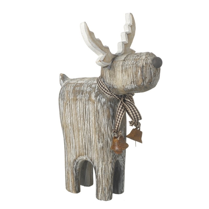 Natural Wood Standing Reindeer - 17cm