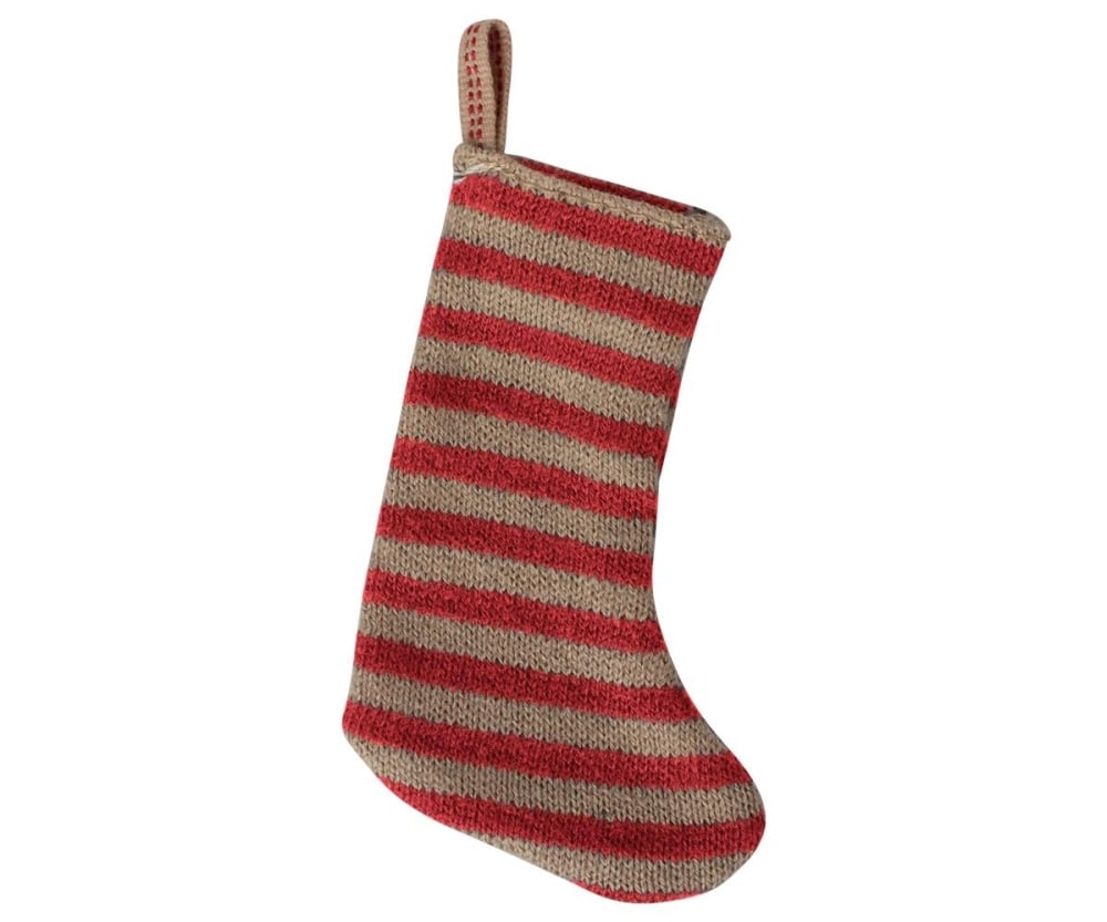 Maileg Mini Christmas Knitted Stocking - Red/Sand