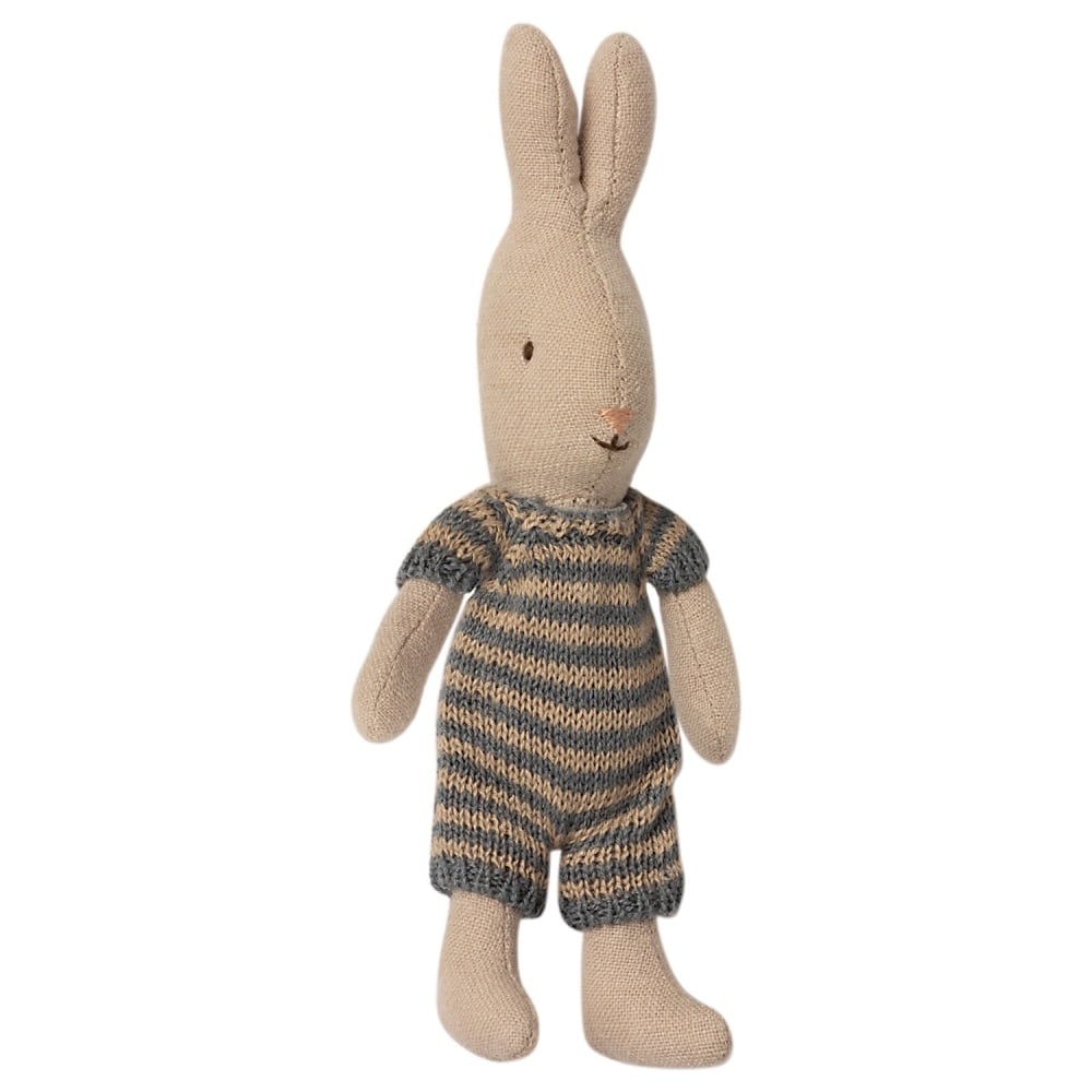 Maileg Micro Rabbit in Knitted Outfit - Blue Stripe