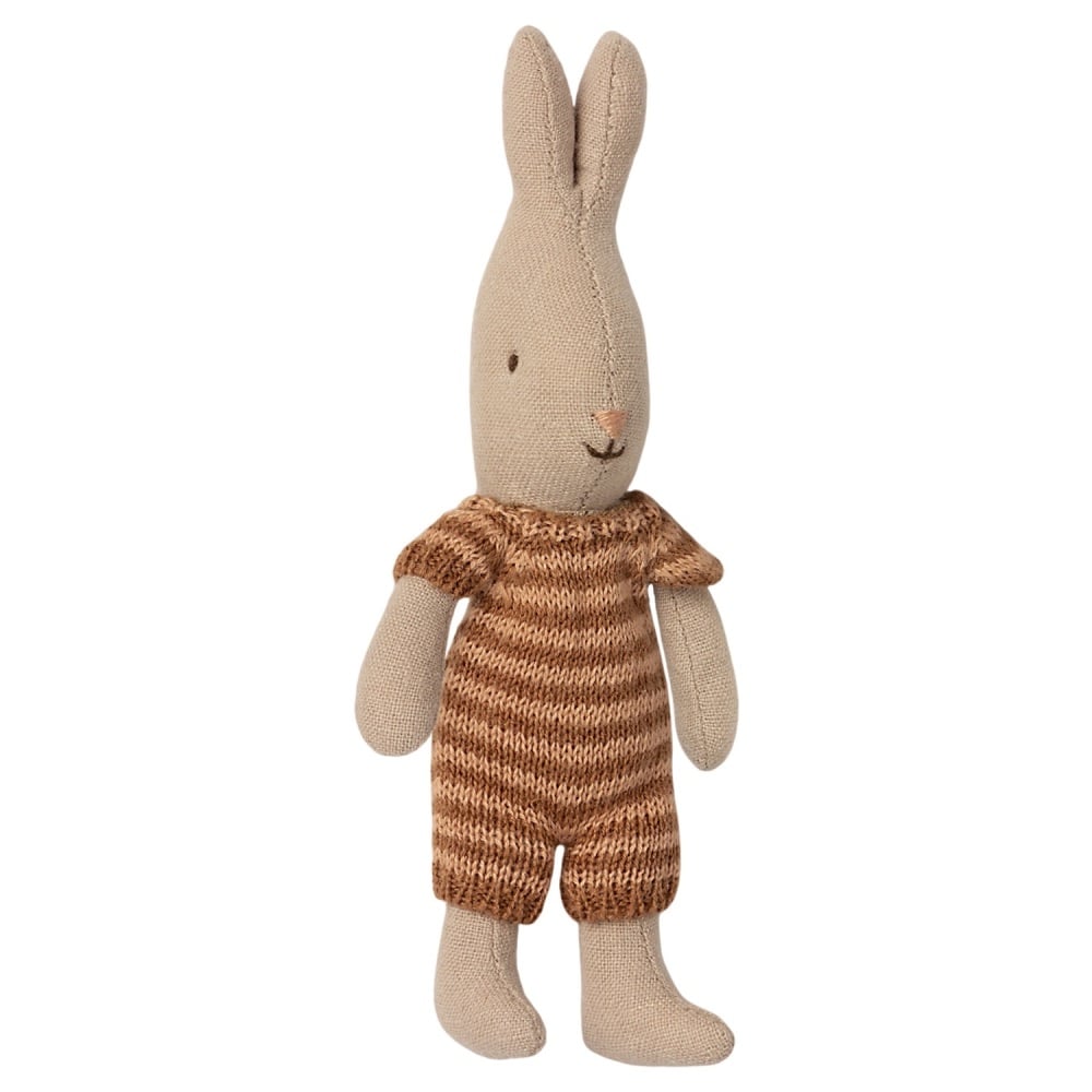 Maileg Micro Rabbit in Knitted Outfit - Brown Stripe