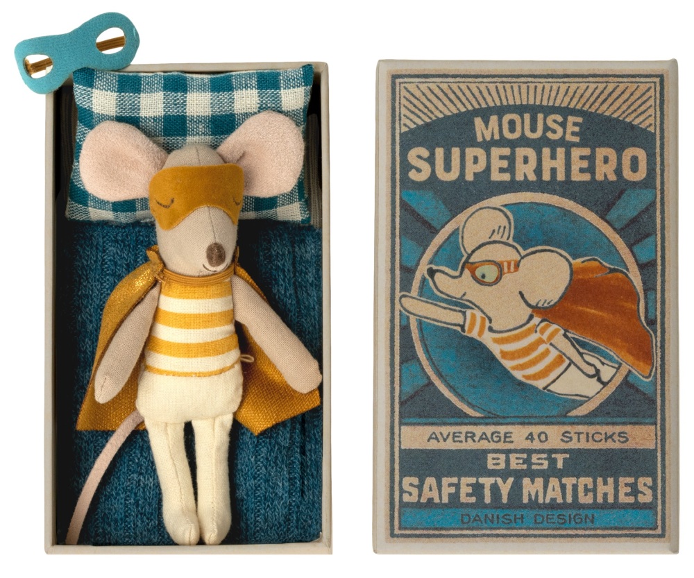 Maileg Little Brother Super Hero Mouse in Matchbox