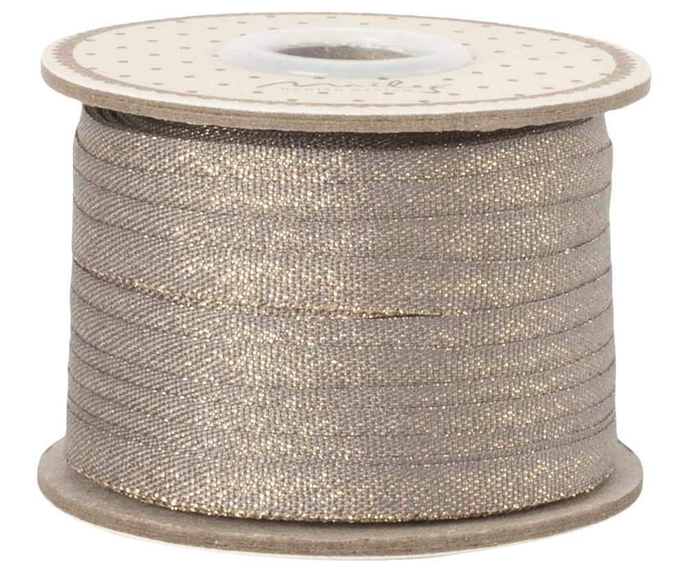 Maileg 25 Metres Ribbon - Dark Stone/Gold