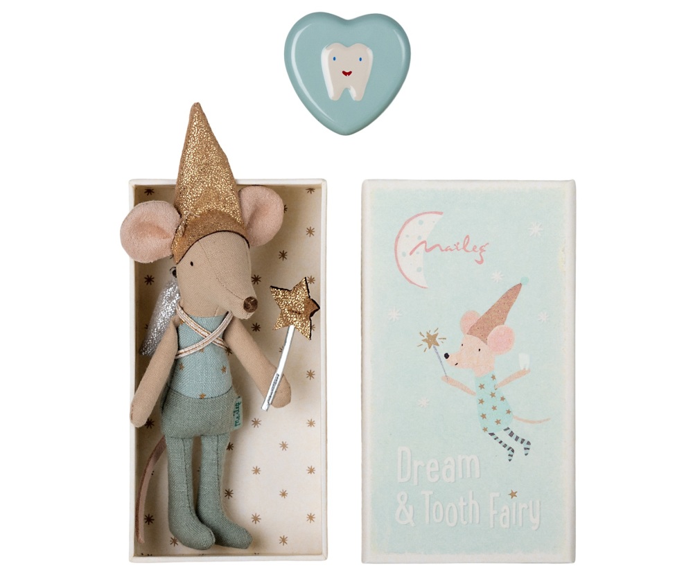 Maileg Tooth Fairy Boy Mouse In Matchbox With Tooth Tin