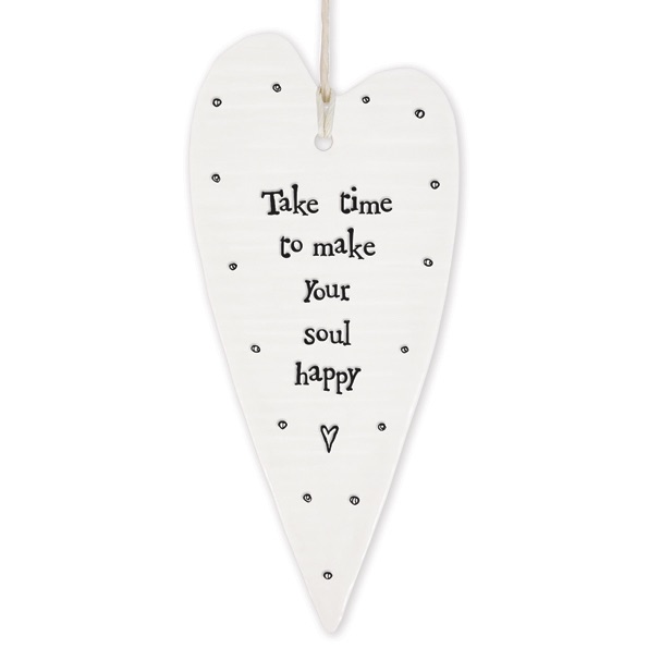 East of India Wobbly Long Hanging Heart - Take Time To Make Your Soul Happy