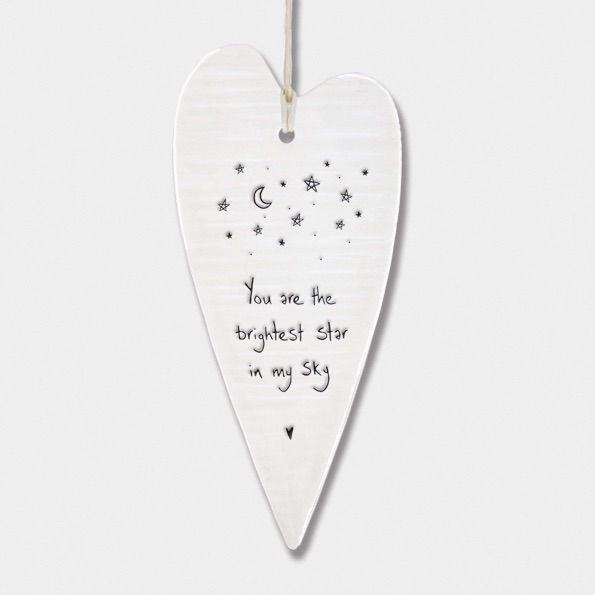 East of India Wobbly Long Hanging Heart - You Are The Brightest Star in My Sky