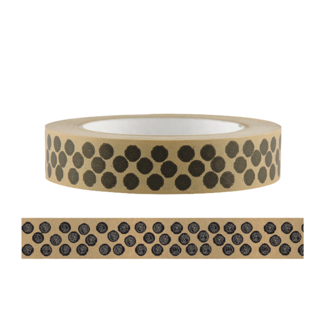 East of India  50 Metres Brown Tape - Black Dots