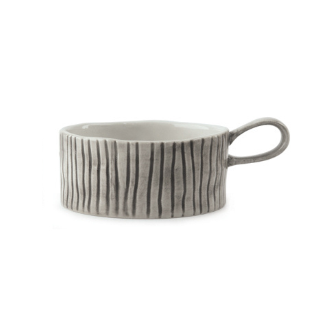 East of India Ceramic Tea Light Holder - Scratched Lines
