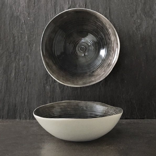 East of India Ceramic Hand Painted Bowl - Black Wash