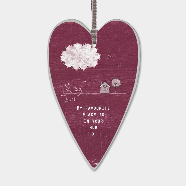 East of India Long Hanging Heart Tag - Favourite Place in Your Hug