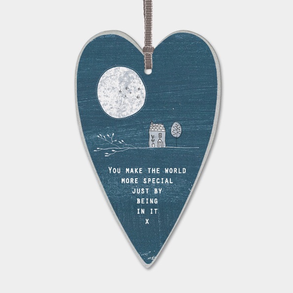 East of India Long Hanging Heart Tag - You Make The World Special