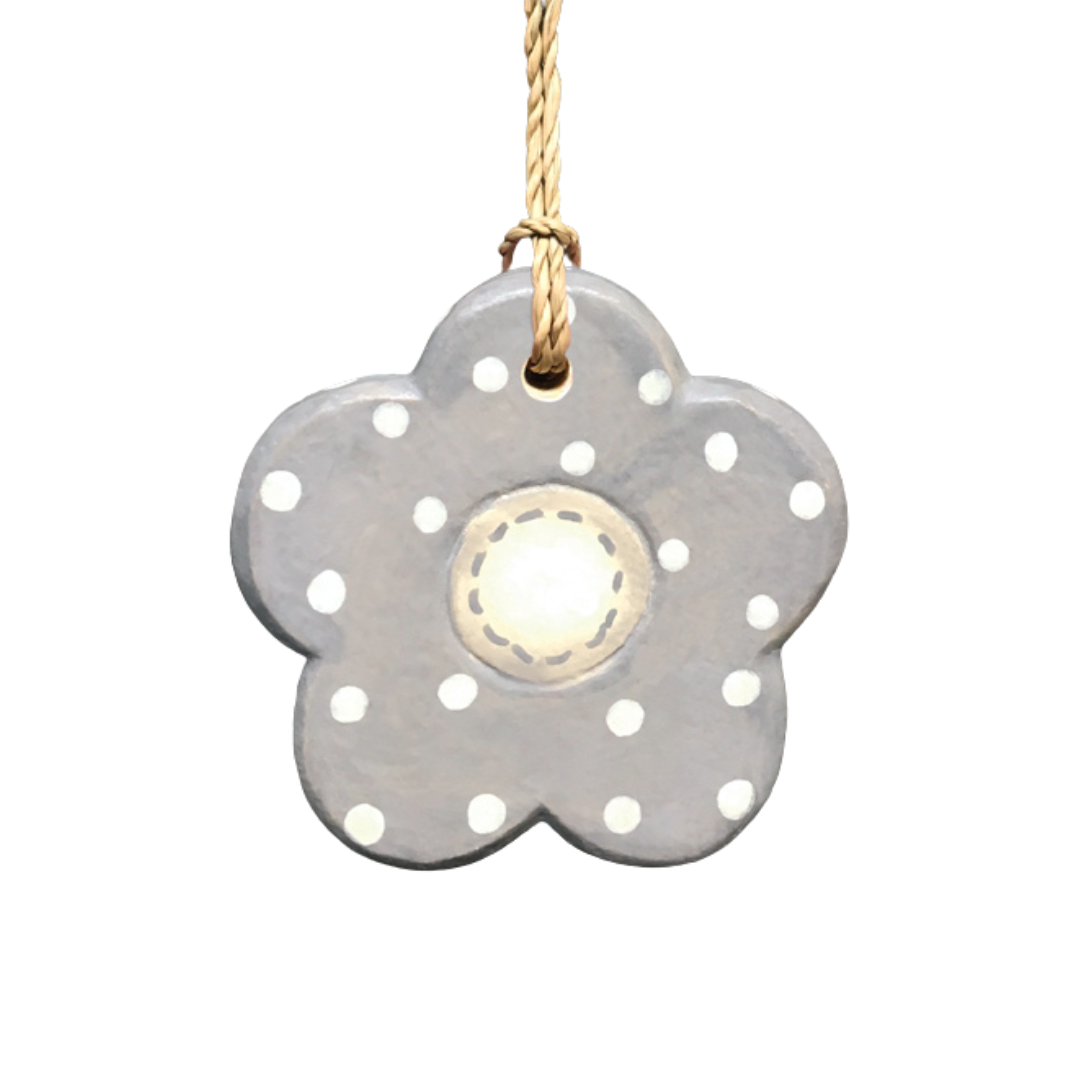 East of India Wooden Flower Tag - Grey