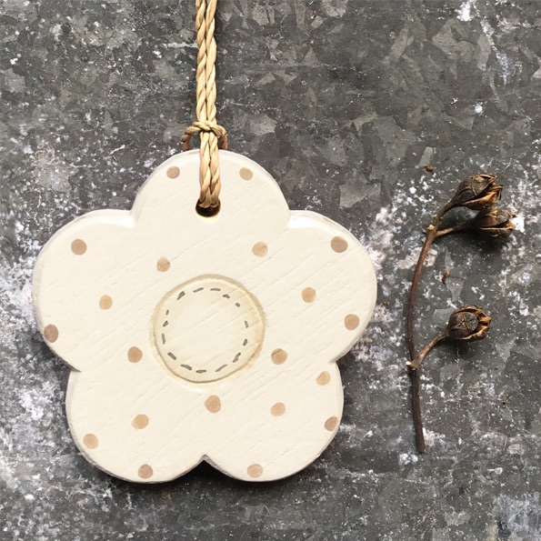 East of India Wooden Flower Tag - Cream