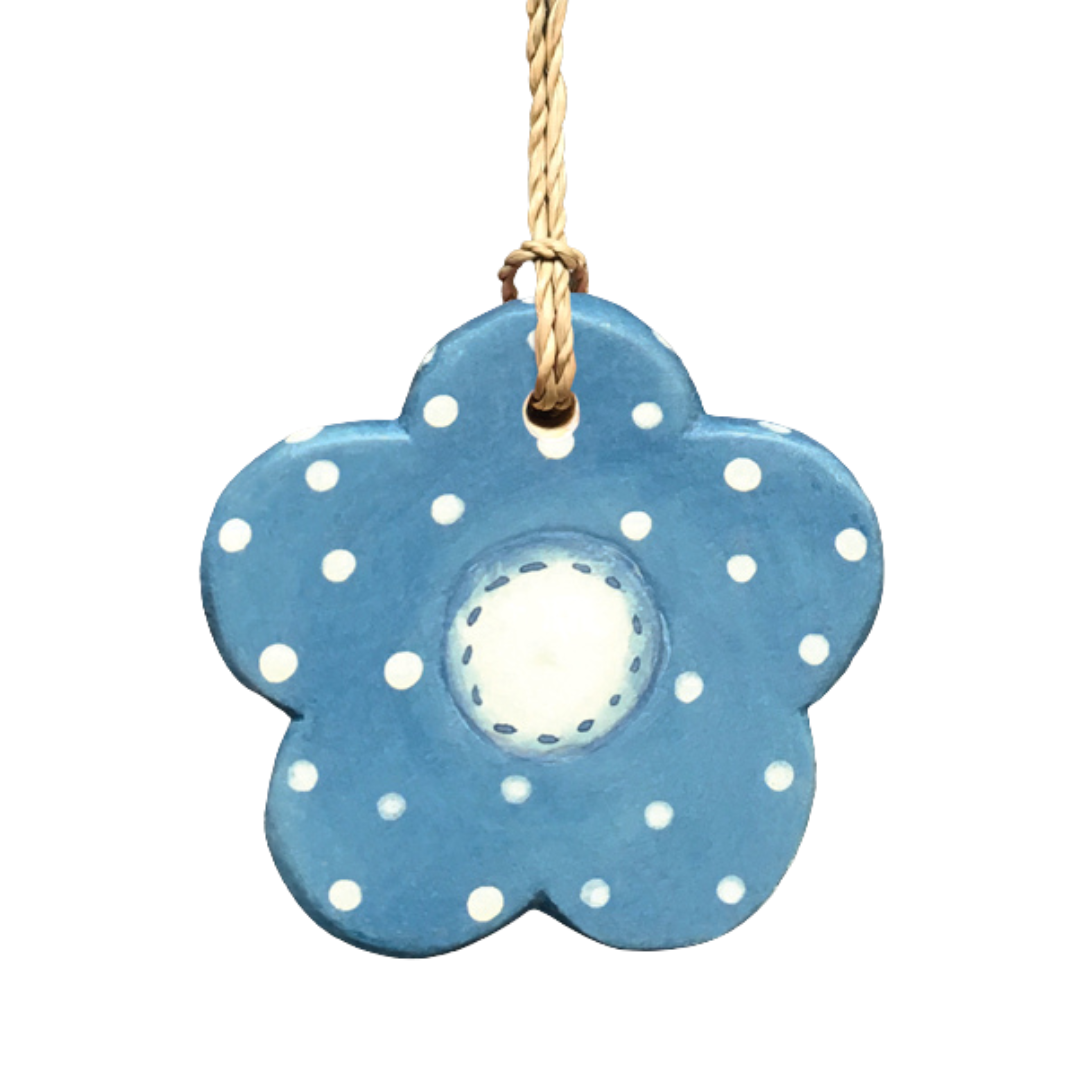 East of India Wooden Flower Tag - Blue