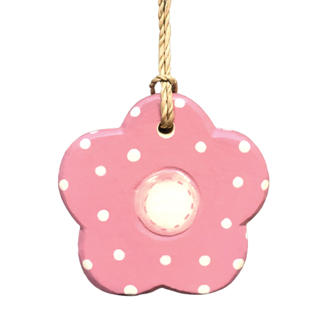 East of India Wooden Flower Tag - Pink