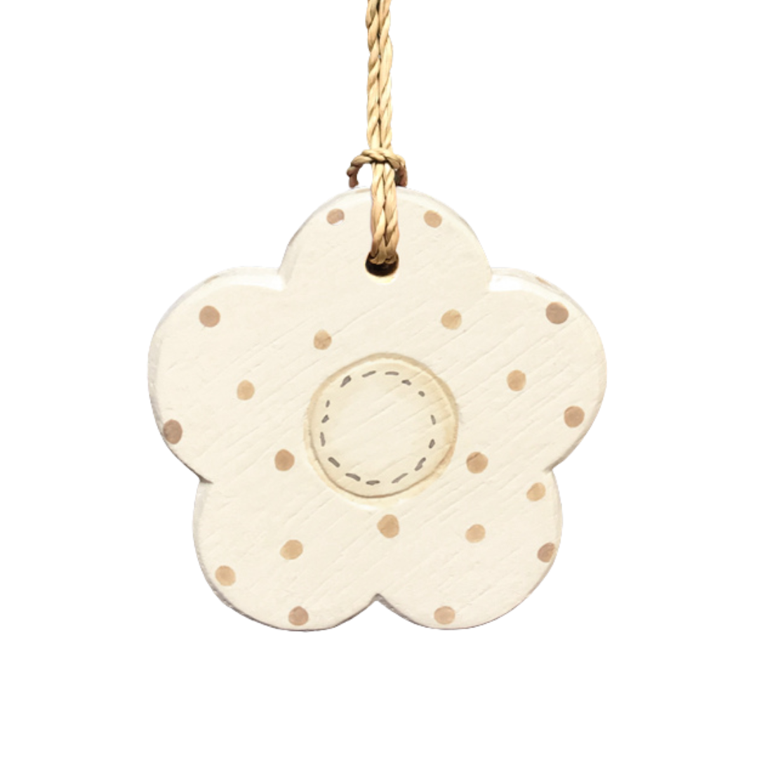 East of India Wooden Flower Tag - Cream