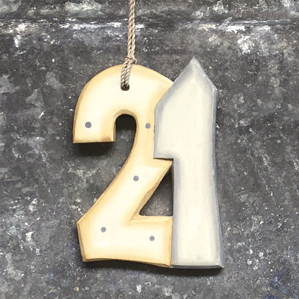 East of India Wooden Number on String - 21