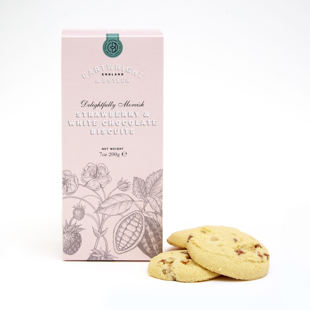 Cartwright & Butler Biscuits In Carton  -  Strawberry and White Chocolate