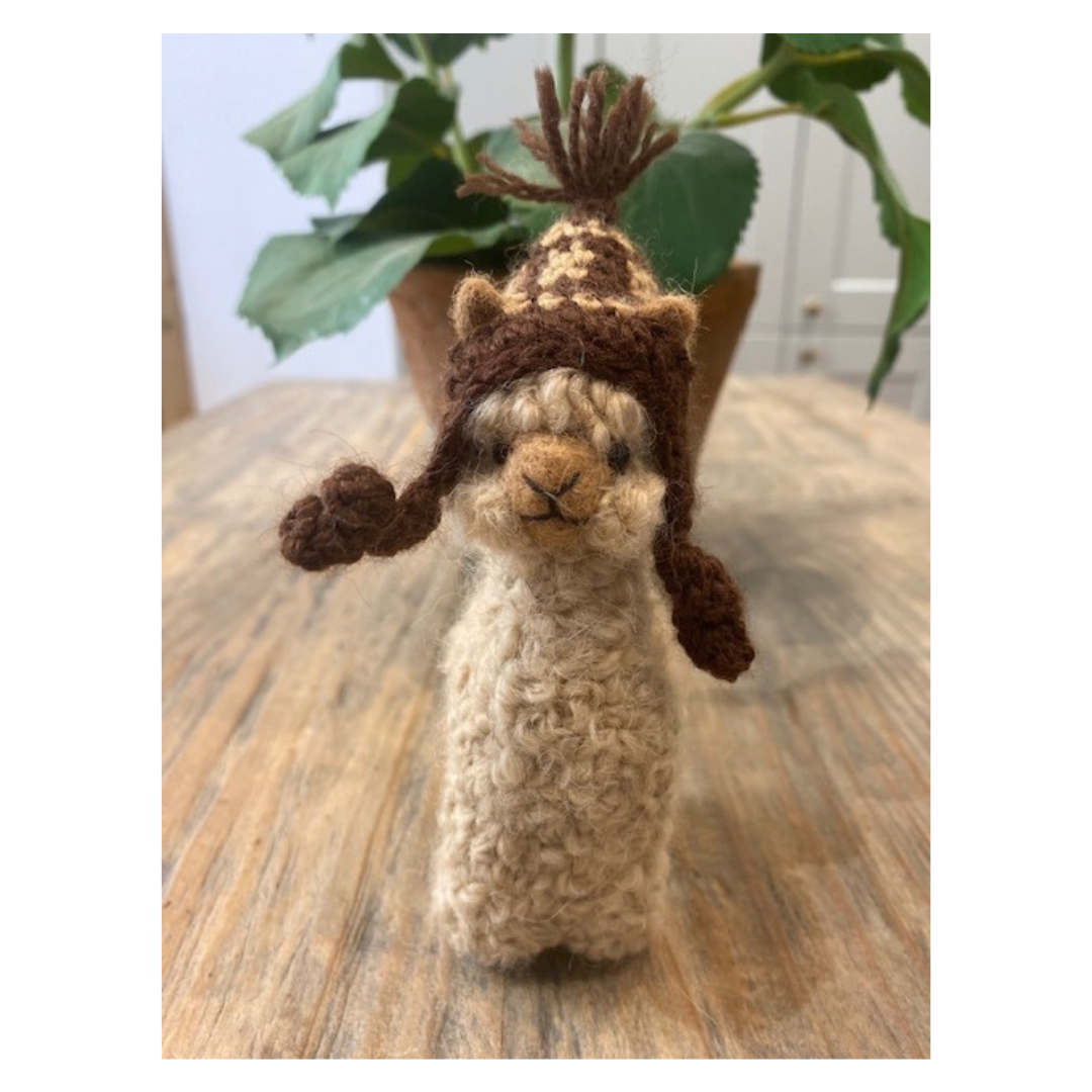 Needle Felt Alpaca Beige with Brown Chullo - Made in Peru