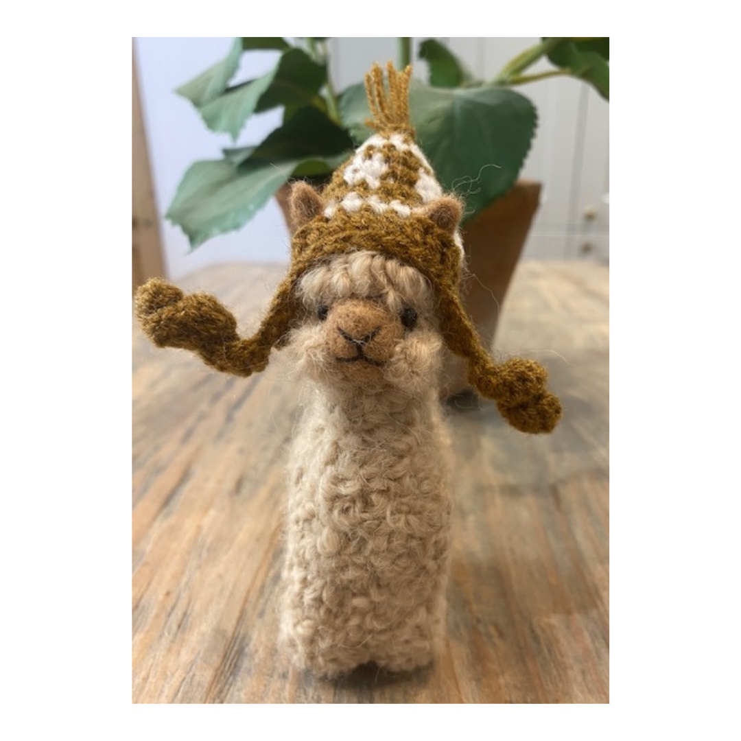 Needle Felt Alpaca Beige with Ochre Chullo - Made in Peru