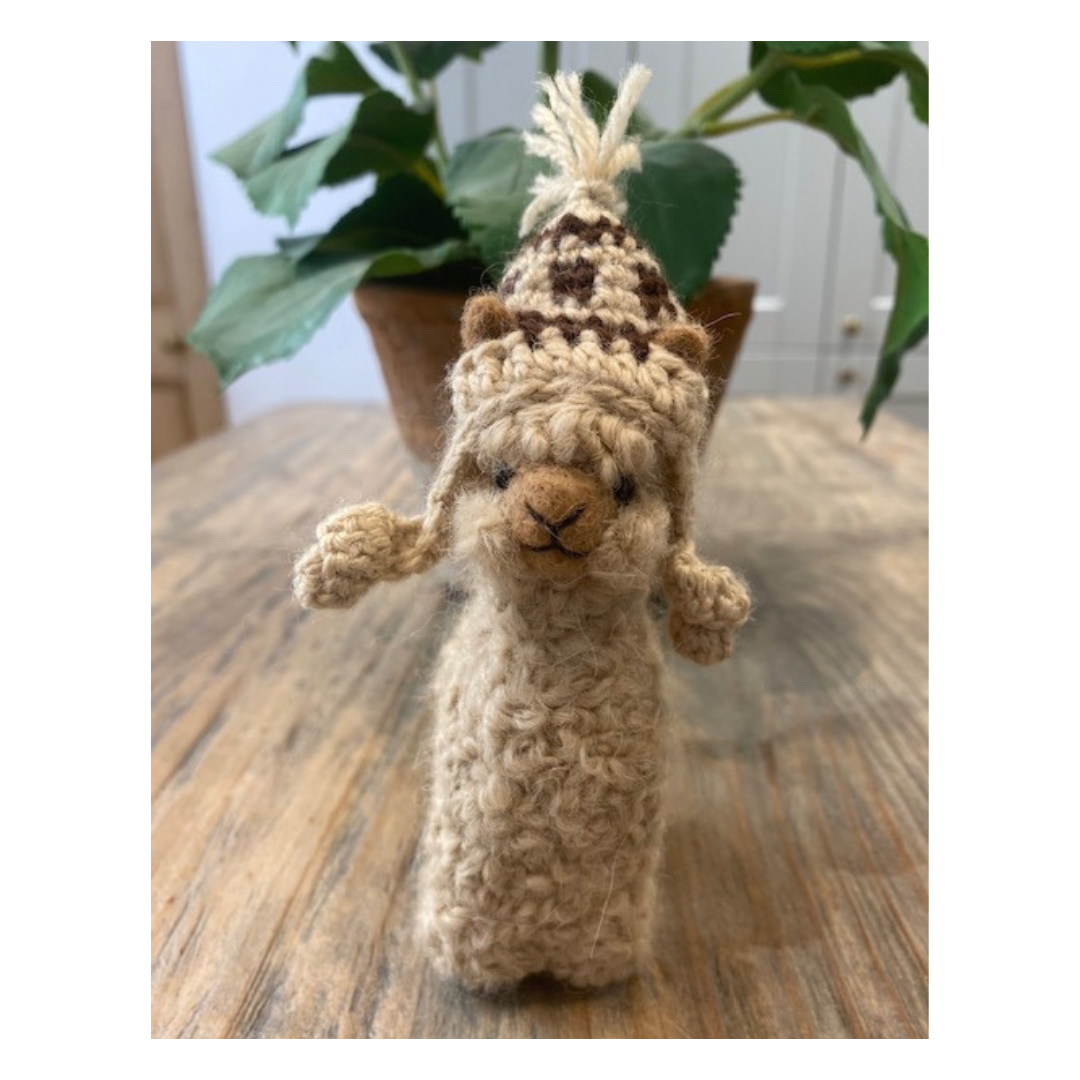 Needle Felt Alpaca Beige with Cream Chullo - Made in Peru