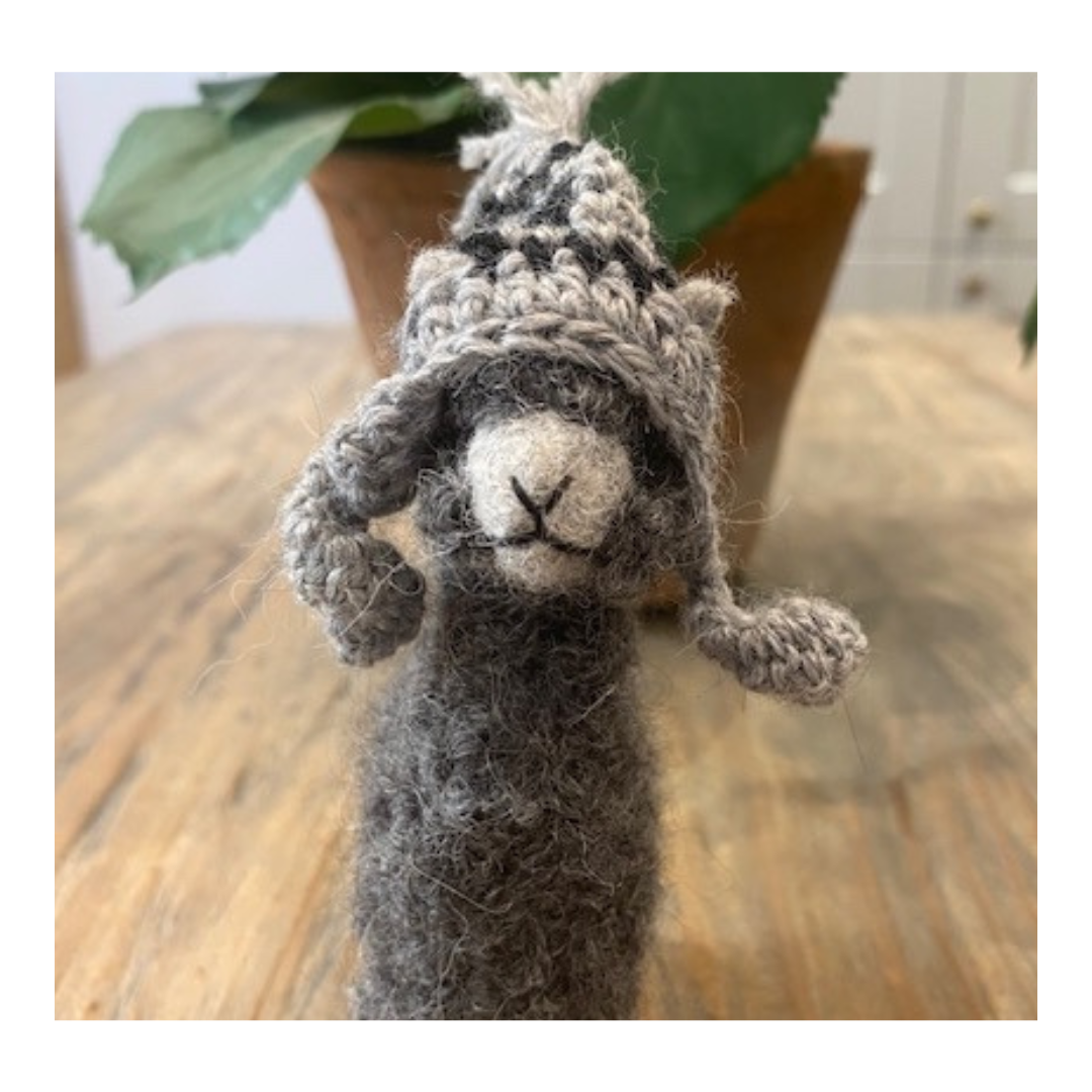 Needle Felt Alpaca Grey with Grey Chullo - Made in Peru