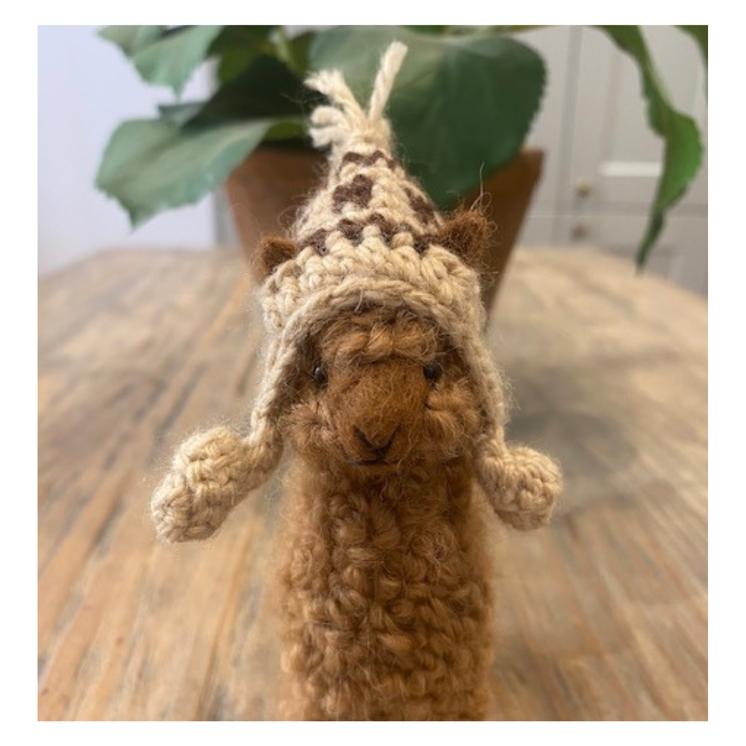 Needle Felt Alpaca Tan with Cream Chullo - Made in Peru