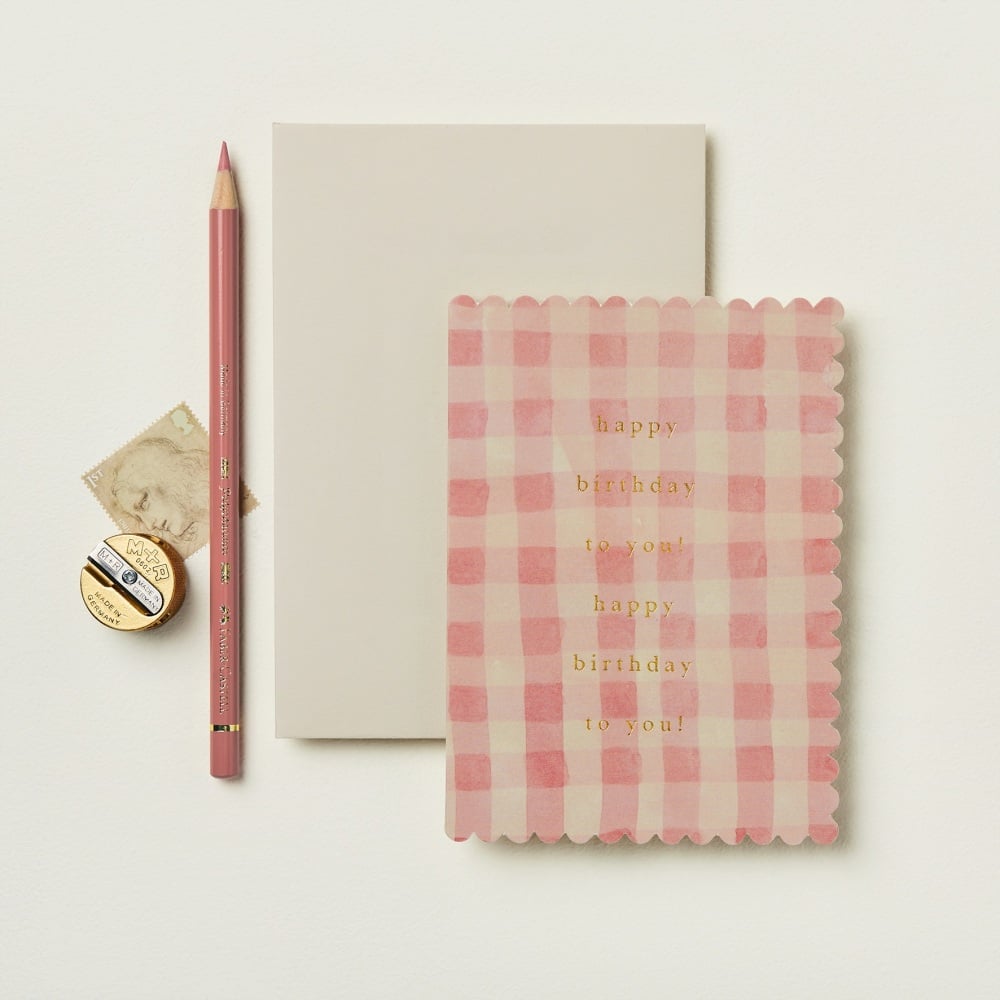 Wanderlust Paper Co. Pink Gingham Greetings Card - Happy Birthday To You