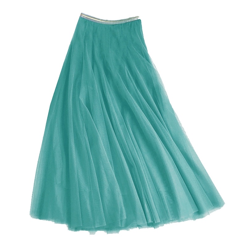 Aqua Tulle Layer Midi Skirt - Small