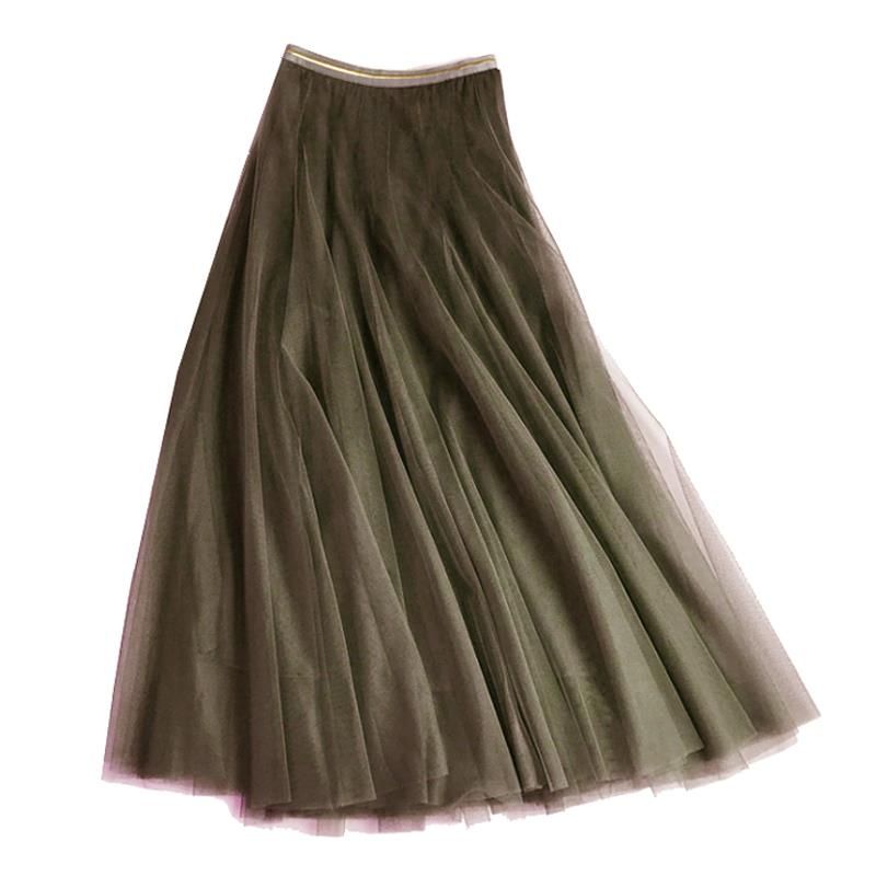 Olive Tulle Layer Midi Skirt - Medium