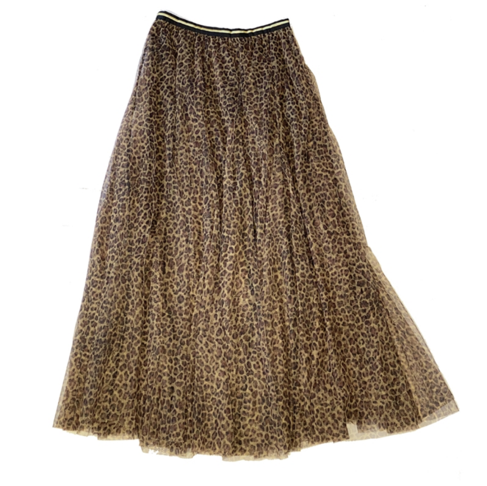 Leopard Tulle Layer Midi Skirt - Small