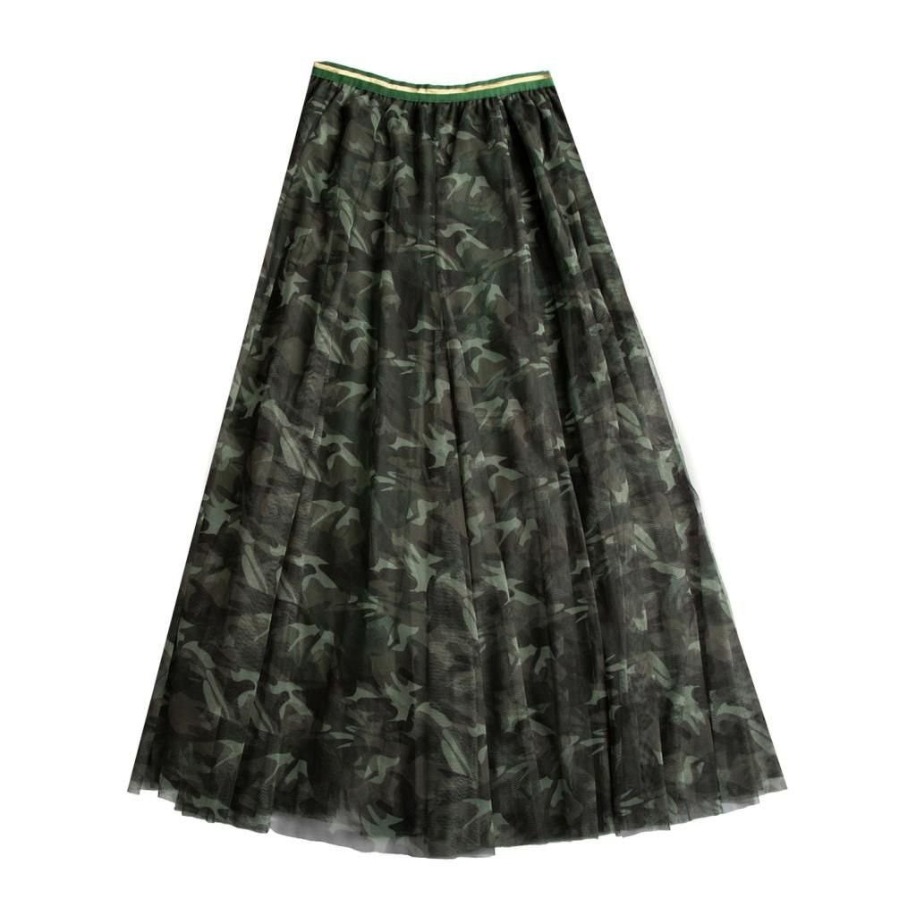 Khaki Camo Tulle Layer Midi Skirt - Medium