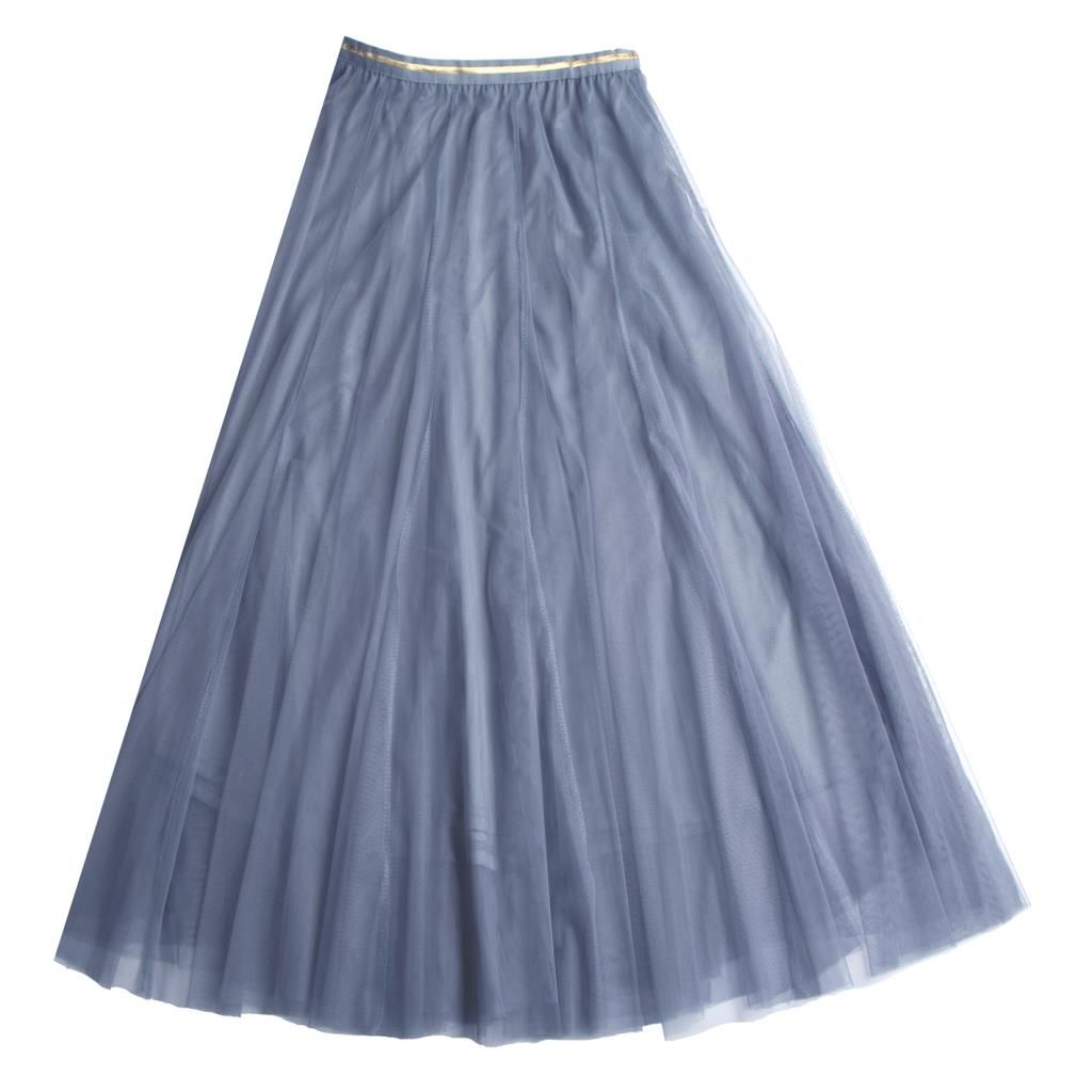 Denim Blue Tulle Layer Midi Skirt - Small