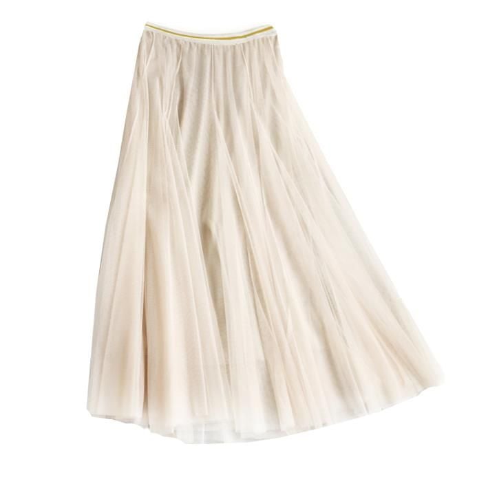 Cream Tulle Layer Midi Skirt - Small