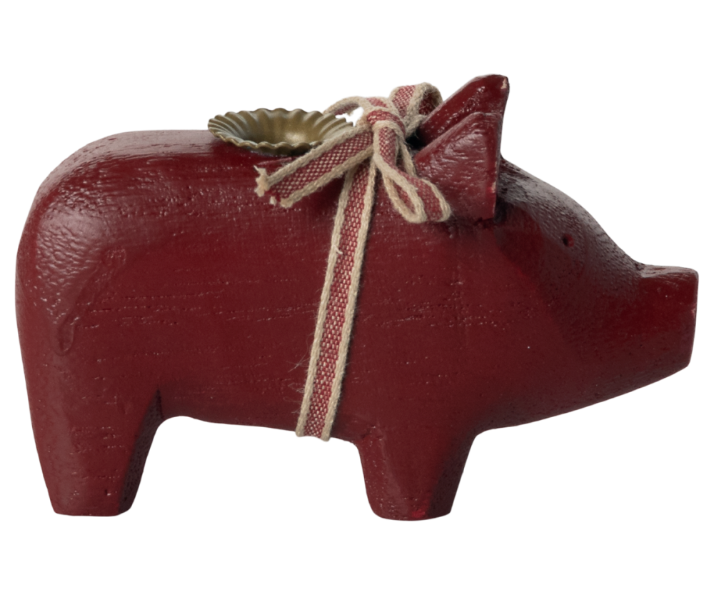 Maileg Red Wooden Pig Candle Holder - Small