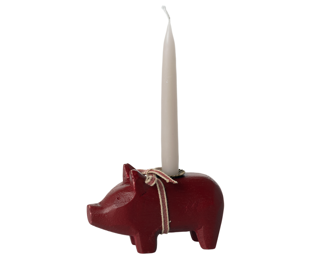 Maileg Red Wooden Pig Candle Holder - Small