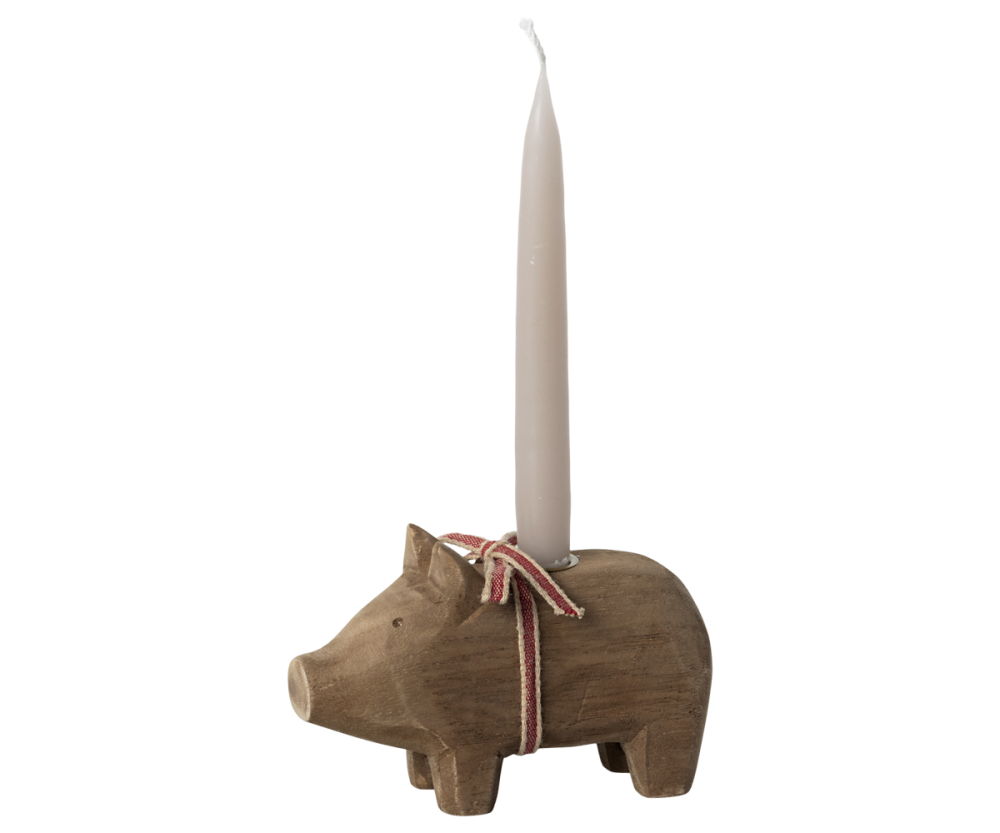 Maileg Natural Wooden Pig Candle Holder - Small