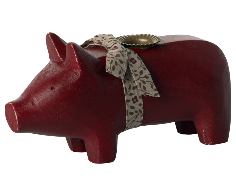 Maileg Red Wooden Pig Candle Holder - Medium